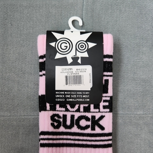 Gumball Poodle Socks Mean People Suck Pink & Black - Picture 3 of 5